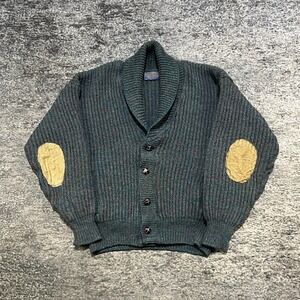 Vintage Pendleton Shawl Collar Cardigan Sweater Mens Medium Elbow Patch Wool